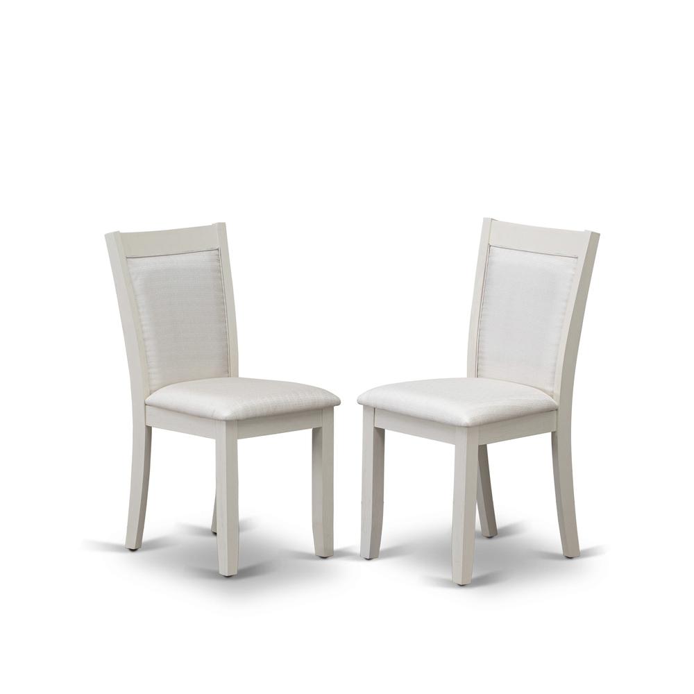 MZC0T01 Dining Chair Set of 2 - Cream Linen Fabric Seat and High Chair Back - Wire Brushed Linen White Finish (SET OF 2). Picture 1