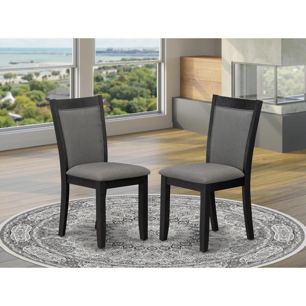 MZC6T50 Modern Dining Chairs - Dark Gotham Grey Linen Fabric Seat and High Chair Back - Wire Brushed Black Finish (SET OF 2). Picture 2