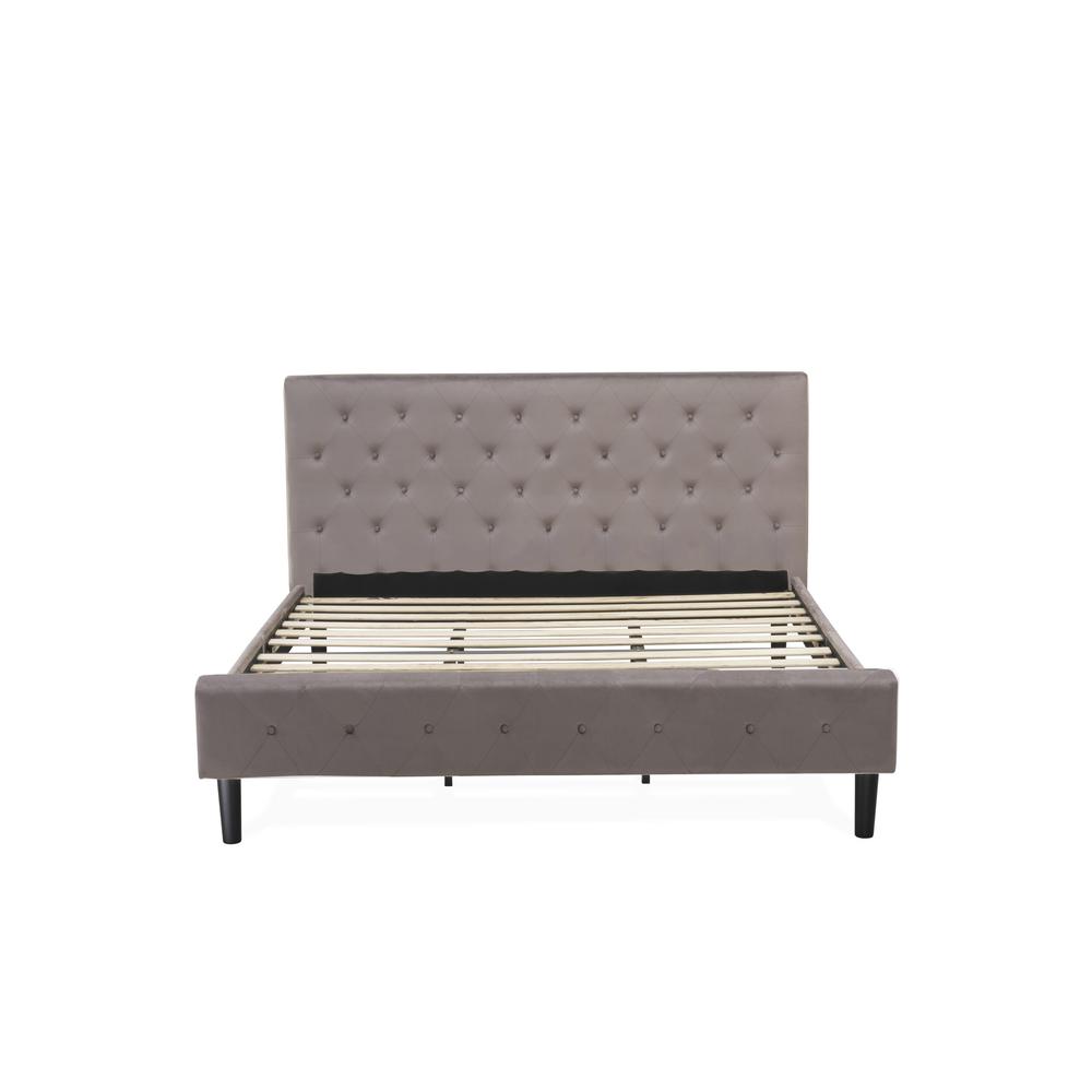 NLF-14-K Nolan Platform Bed Frame-Button Tufted Brown Taupe Velvet Fabric Upholstered Headboard & Footboard, Black Legs, King Size. Picture 3