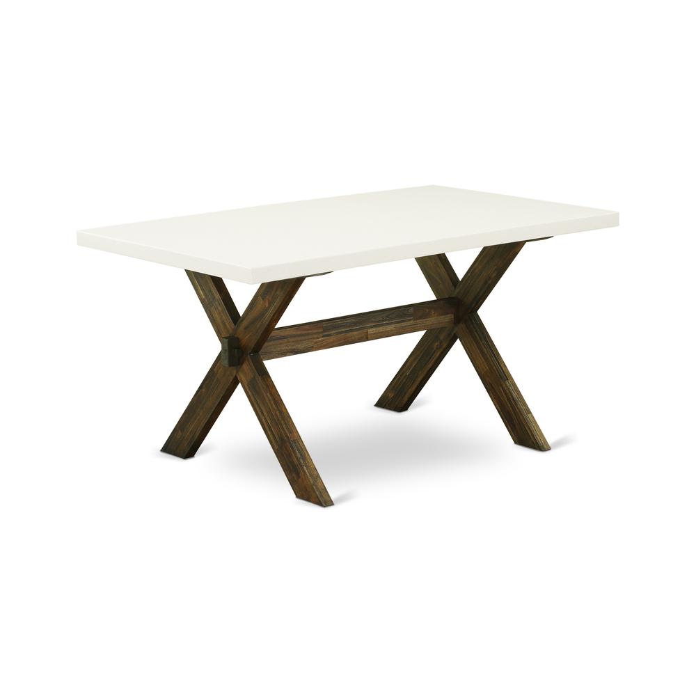 East West Furniture X726SI737-7 7-Pc Dining Room Table Set- 6 Upholstered Dining Chairs with Limelight Linen Fabric Seat and Button Tufted Chair Back - Rectangular Table Top & Wooden Cross Legs - Line. Picture 2