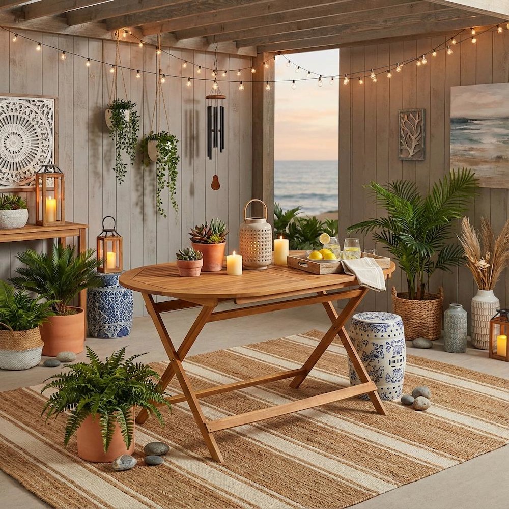 7-Piece Outdoor Dining Set - Oil Finish, Wood Construction. Picture 3