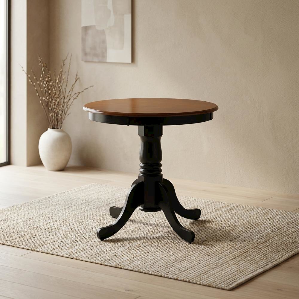 Black Round Pedestal Dining Table, Mid-Century Modern, Seats 2. Picture 2