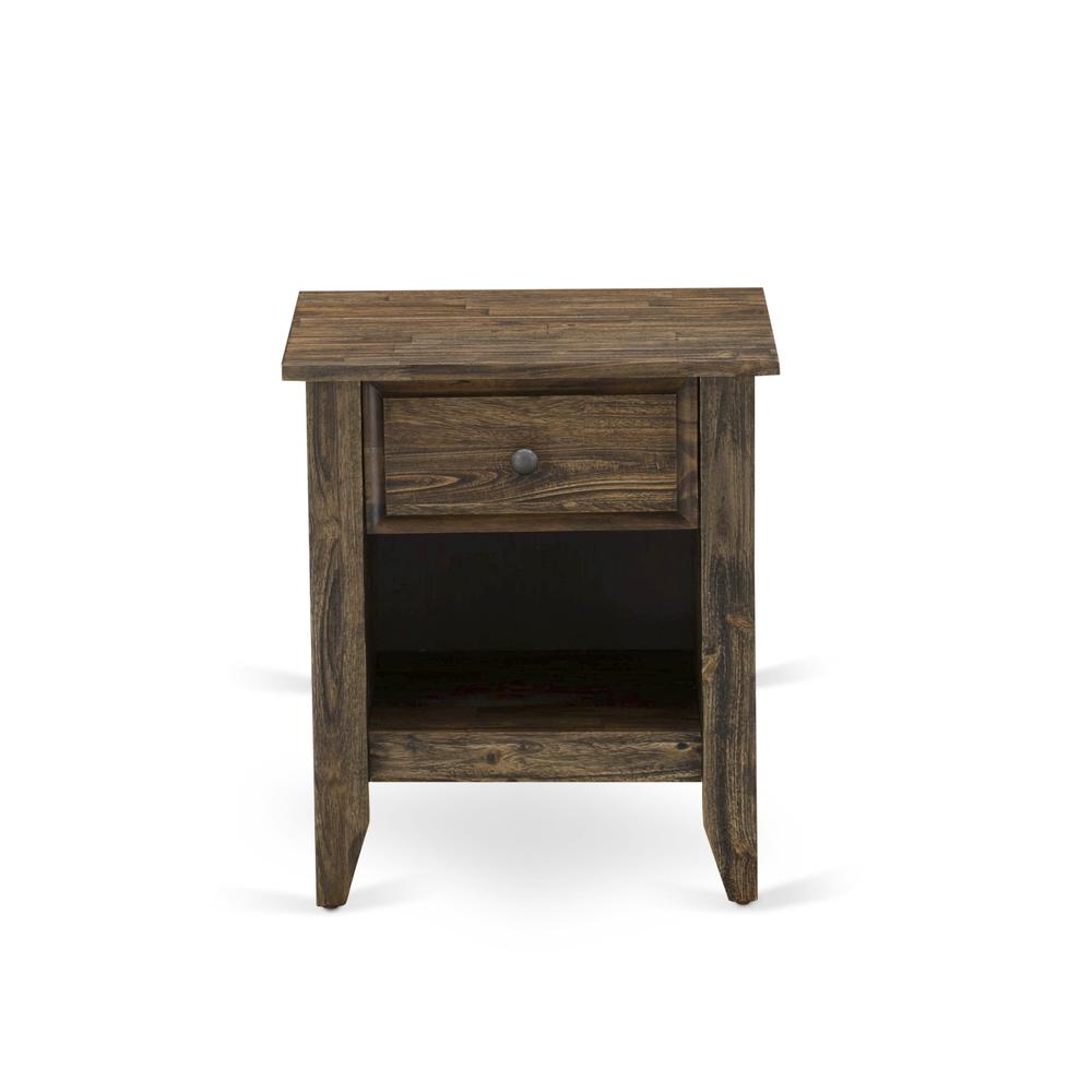 NL14Q-1GA07 2 Pc Bed Set - 1 Bed Brown Taupe Velvet Fabric Headboard and 1 Nightstand - Distressed Jacobean Finish Nightstand. Picture 7