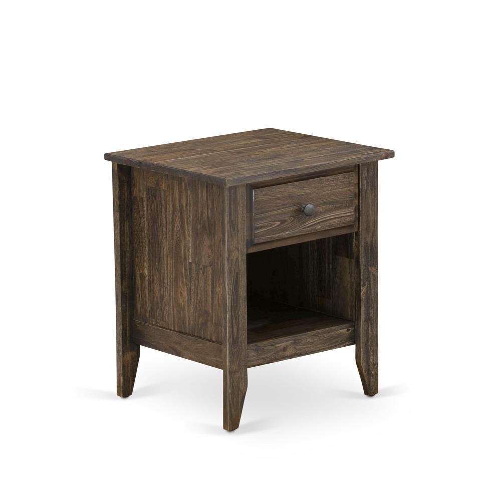 NL14Q-1GA07 2 Pc Bed Set - 1 Bed Brown Taupe Velvet Fabric Headboard and 1 Nightstand - Distressed Jacobean Finish Nightstand. Picture 8