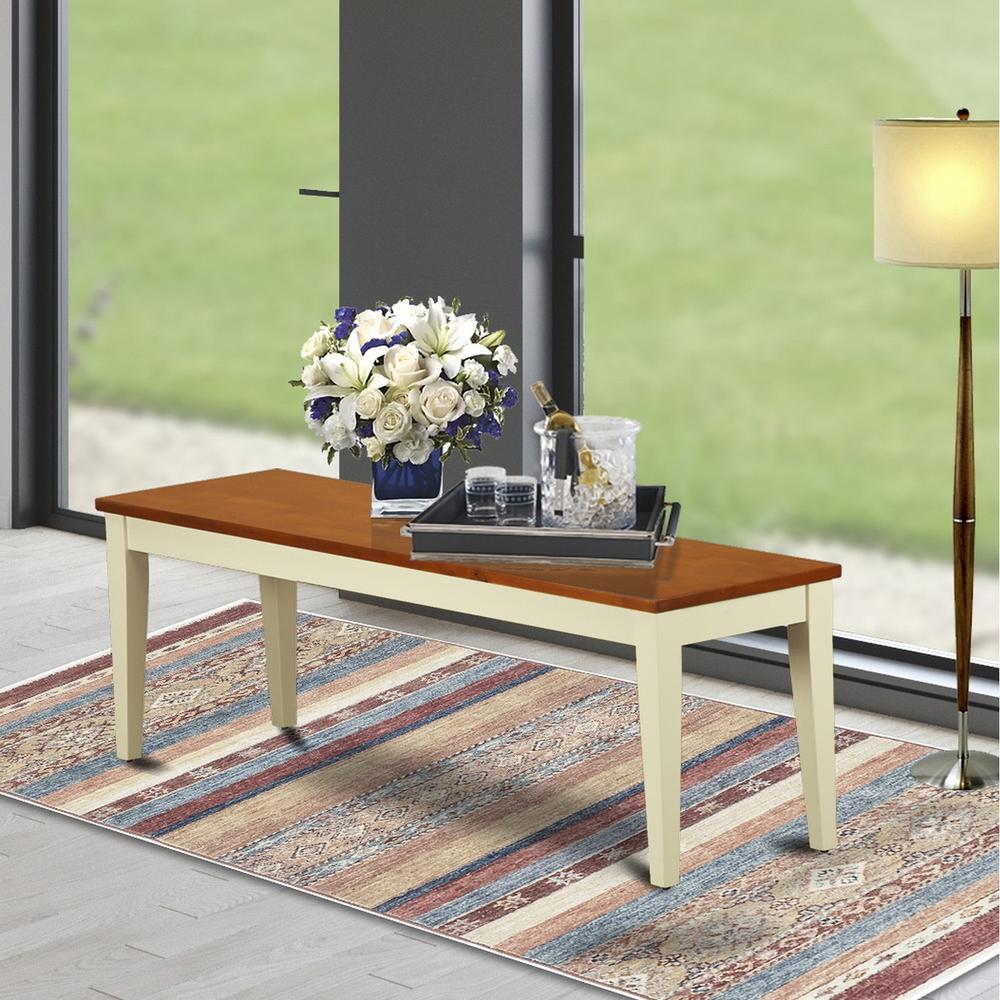 Nicoli  Dining  Bench  with  Wood  Seat  in  Buttermilk  and  Cherry  Finish. Picture 2