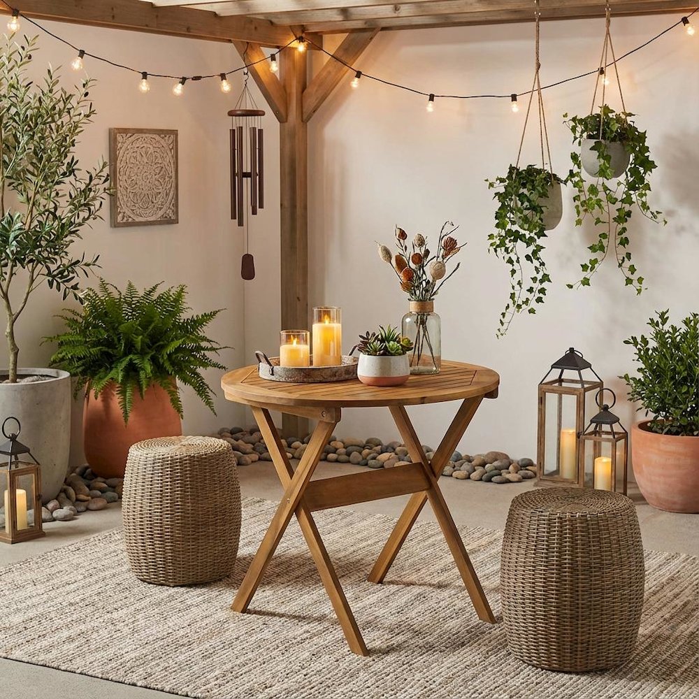 3-Piece Outdoor Bistro Set with Oil Finish, Foldable Table and 2 Camping Chairs. Picture 3