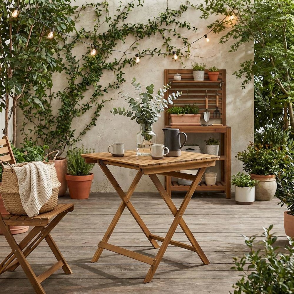 3-Piece Outdoor Dining Set Wood Patio Table with 2 Chairs, Oil Finish. Picture 2