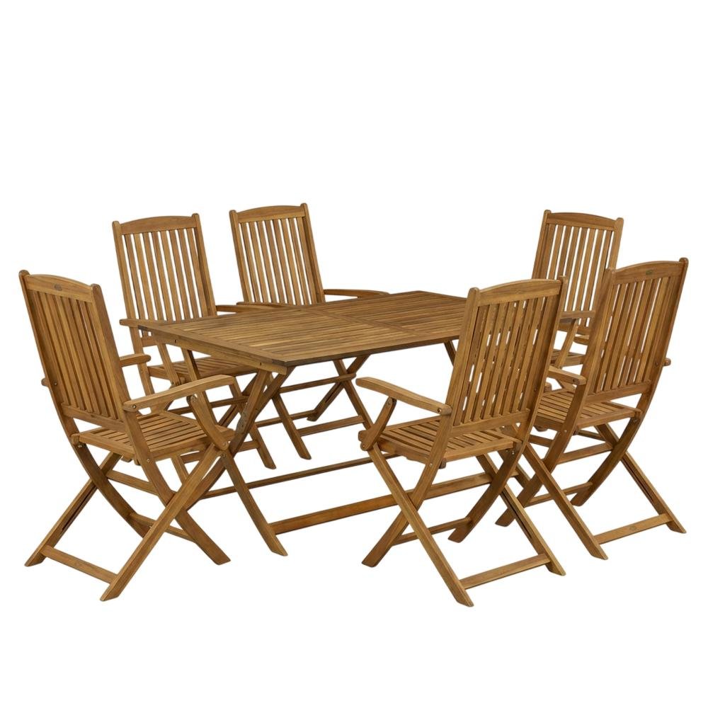 7 Piece Clear Oil Bistro Table Set with 6 Folding Armchairs and Durable Finish. Picture 1