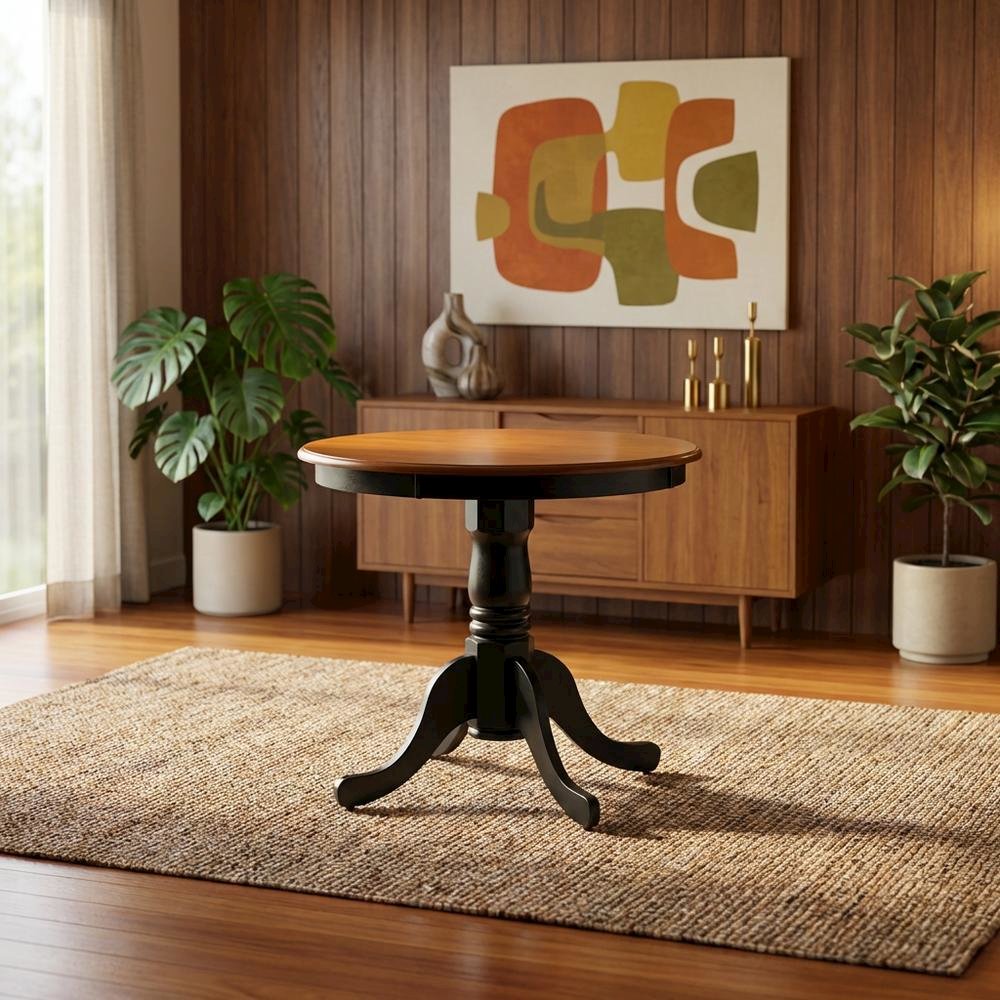 Black Round Pedestal Dining Table, Mid-Century Modern, Seats 2. Picture 3