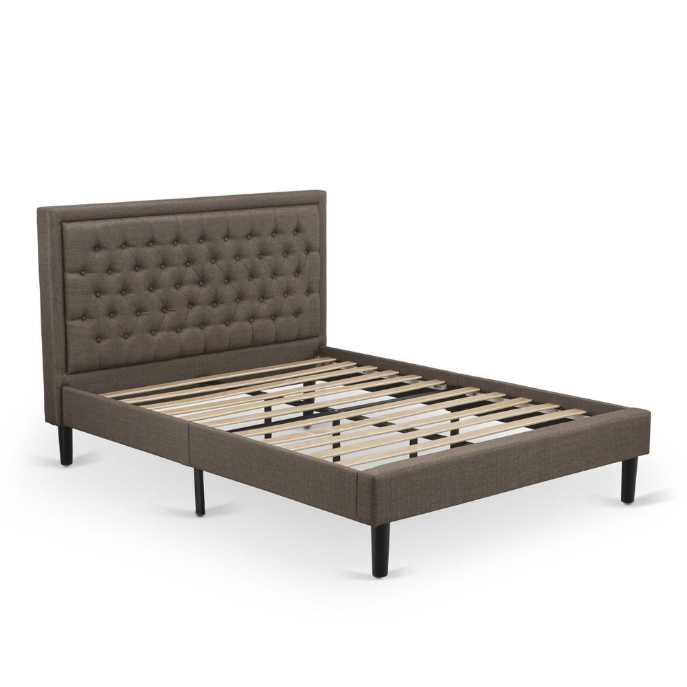 KD18Q-2VL06 3 Piece Bed Set - Platform Bed Frame Brown Headboard with 2 Small Nightstand - Black Finish Legs. Picture 5