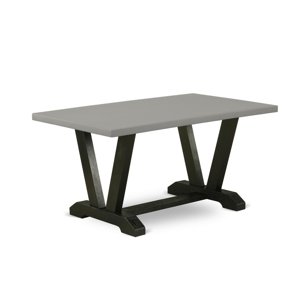 East West Furniture V696EN169-5 5-Pc Modern Dining Set - 4 Parson Dining Room Chairs and 1 Modern Rectangular Cement Dining Table with High Stylish Chair Back – Wire Brushed Black Finish. Picture 2