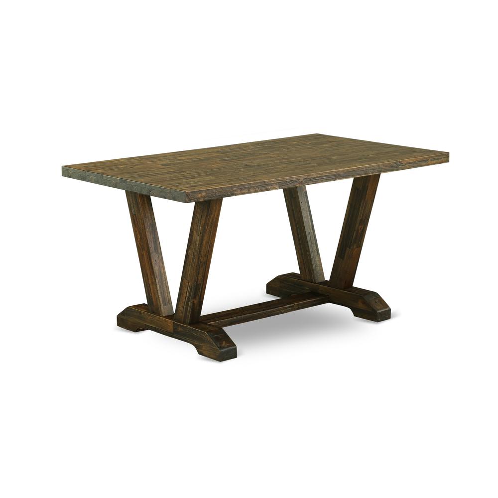East West Furniture V776VE703-7 7Pc Dining Room Table Set Offers a Dining Table and 6 Parson Chairs with Brown Color Linen Fabric, Medium Size Table with Full Back Chairs, Distressed Jacobean Finish. Picture 2