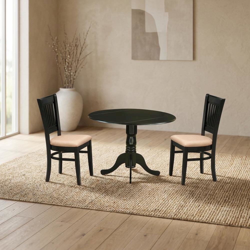 Wood Drop-Leaf Dining Table 3-Piece Set with Linen Slatted Chairs. Picture 2