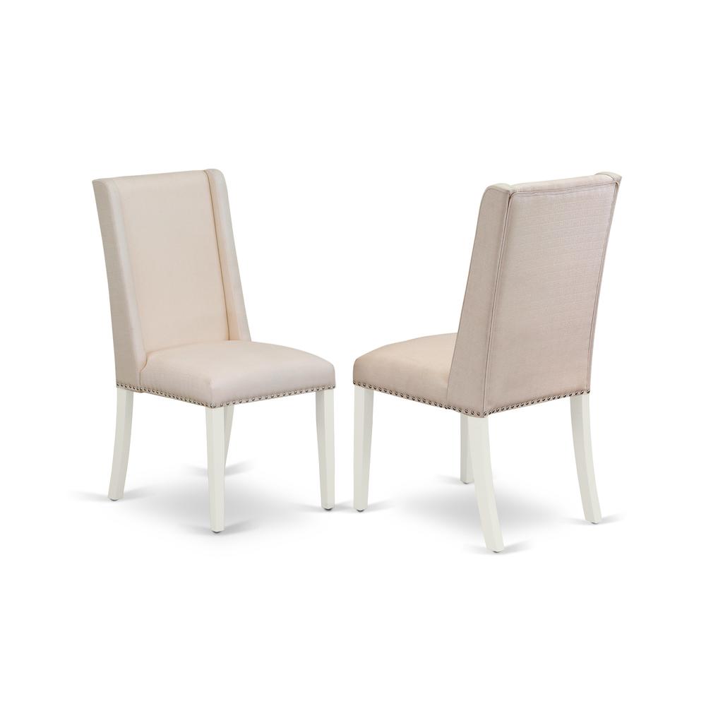 East West Furniture V097FL201-7 7-Piece Gorgeous Dining Room Set a Superb Cement Color Modern Dining Table Top and 6 Excellent Linen Fabric Kitchen Parson Chairs with Stylish Chair Back, Linen White F. Picture 3