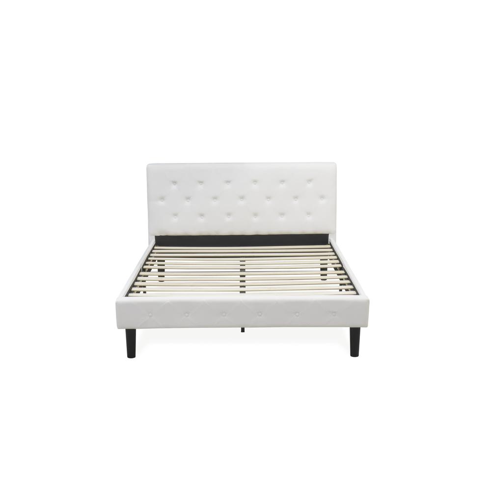 NL19Q-2GO13 3 Piece Bed Set - 1 Bed White Velvet Fabric Headboard and 2 Night Stands for Bedrooms - Burgundy Finish Nightstand. Picture 3