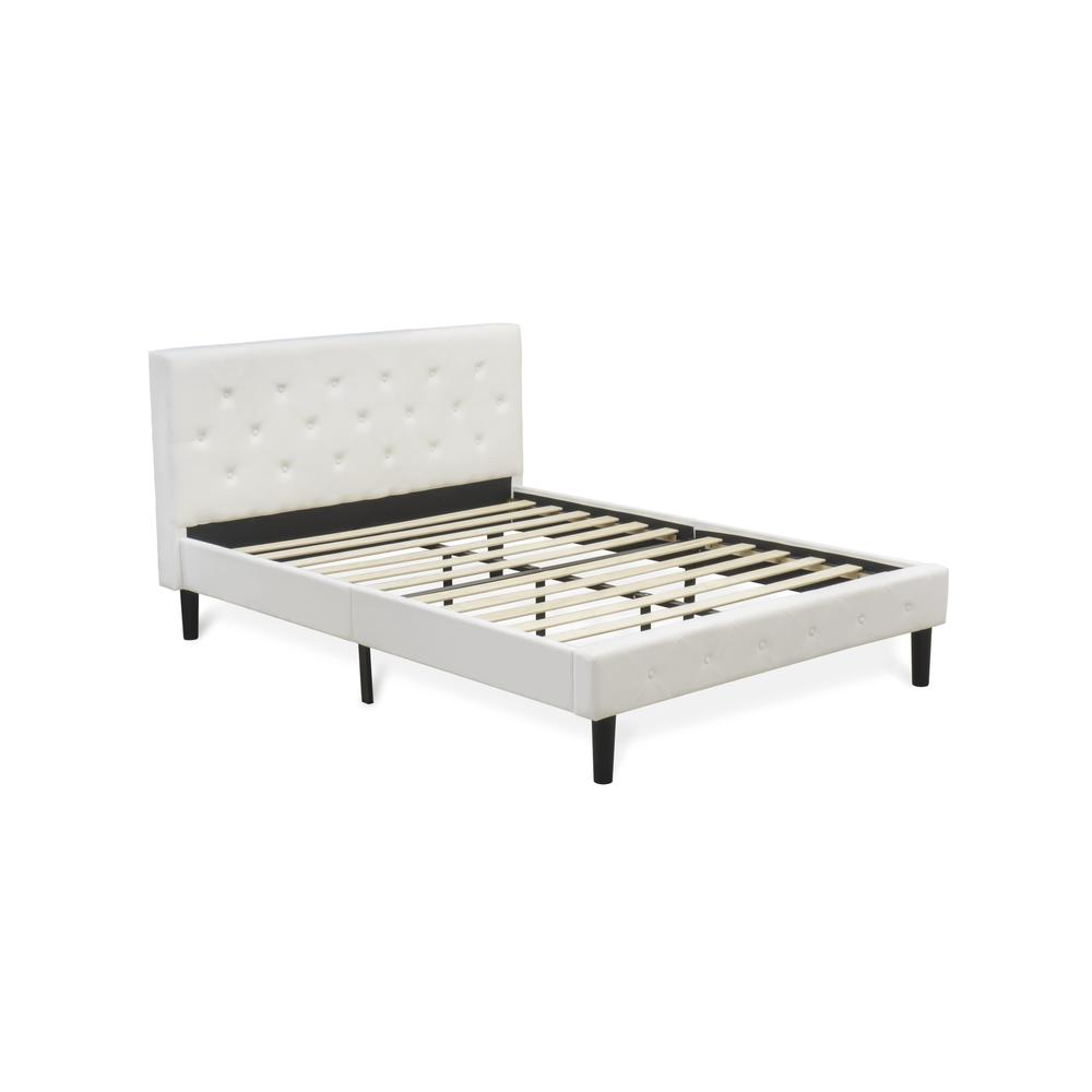 NL19Q-2GO13 3 Piece Bed Set - 1 Bed White Velvet Fabric Headboard and 2 Night Stands for Bedrooms - Burgundy Finish Nightstand. Picture 4