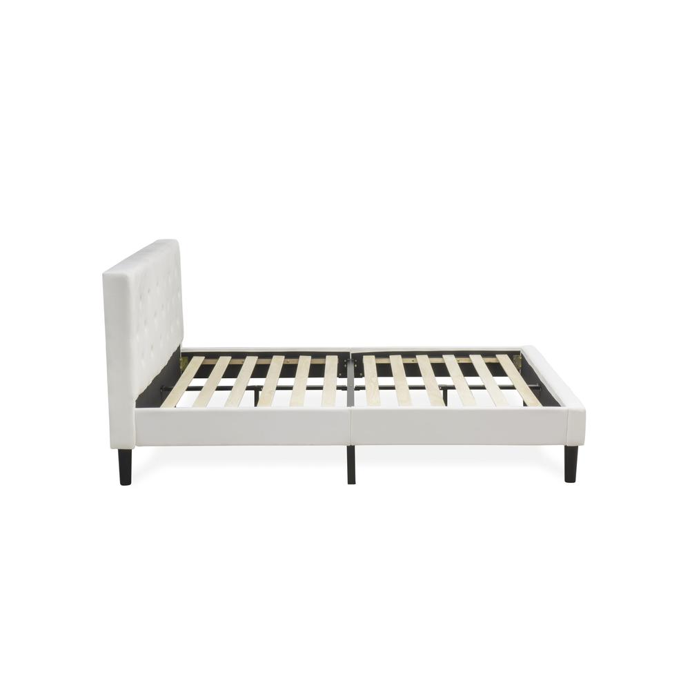 NL19Q-2GO13 3 Piece Bed Set - 1 Bed White Velvet Fabric Headboard and 2 Night Stands for Bedrooms - Burgundy Finish Nightstand. Picture 5