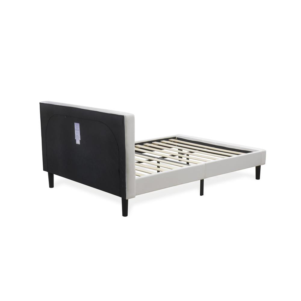 NL19Q-2GO13 3 Piece Bed Set - 1 Bed White Velvet Fabric Headboard and 2 Night Stands for Bedrooms - Burgundy Finish Nightstand. Picture 6