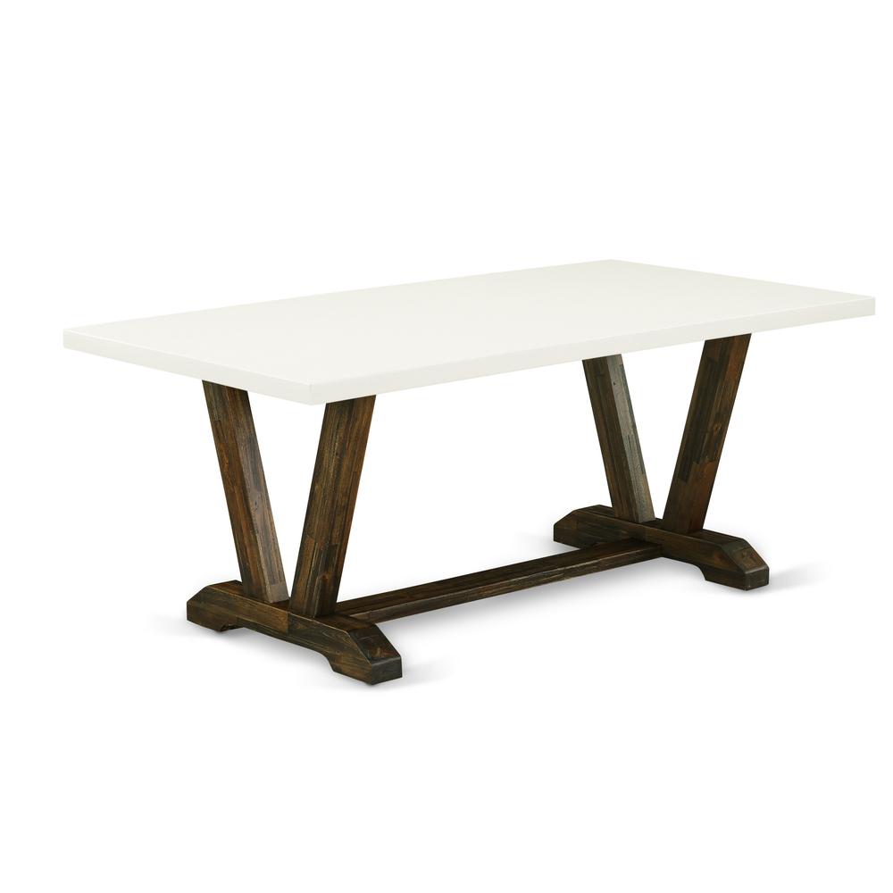 East West Furniture V727SI737-6 6-Pc Modern Dining Set- 4 Parson Chairs with Limelight Linen Fabric Seat and Button Tufted Chair Back - Rectangular Top & Wooden Legs Dining Room Table and Small Bench. Picture 2