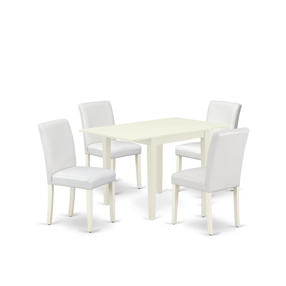 East West Furniture 5-Piece Table Set-A Wood Dining Table and 4PU LeatherDining Room Chairs with High Back - Linen White Finish. Picture 1