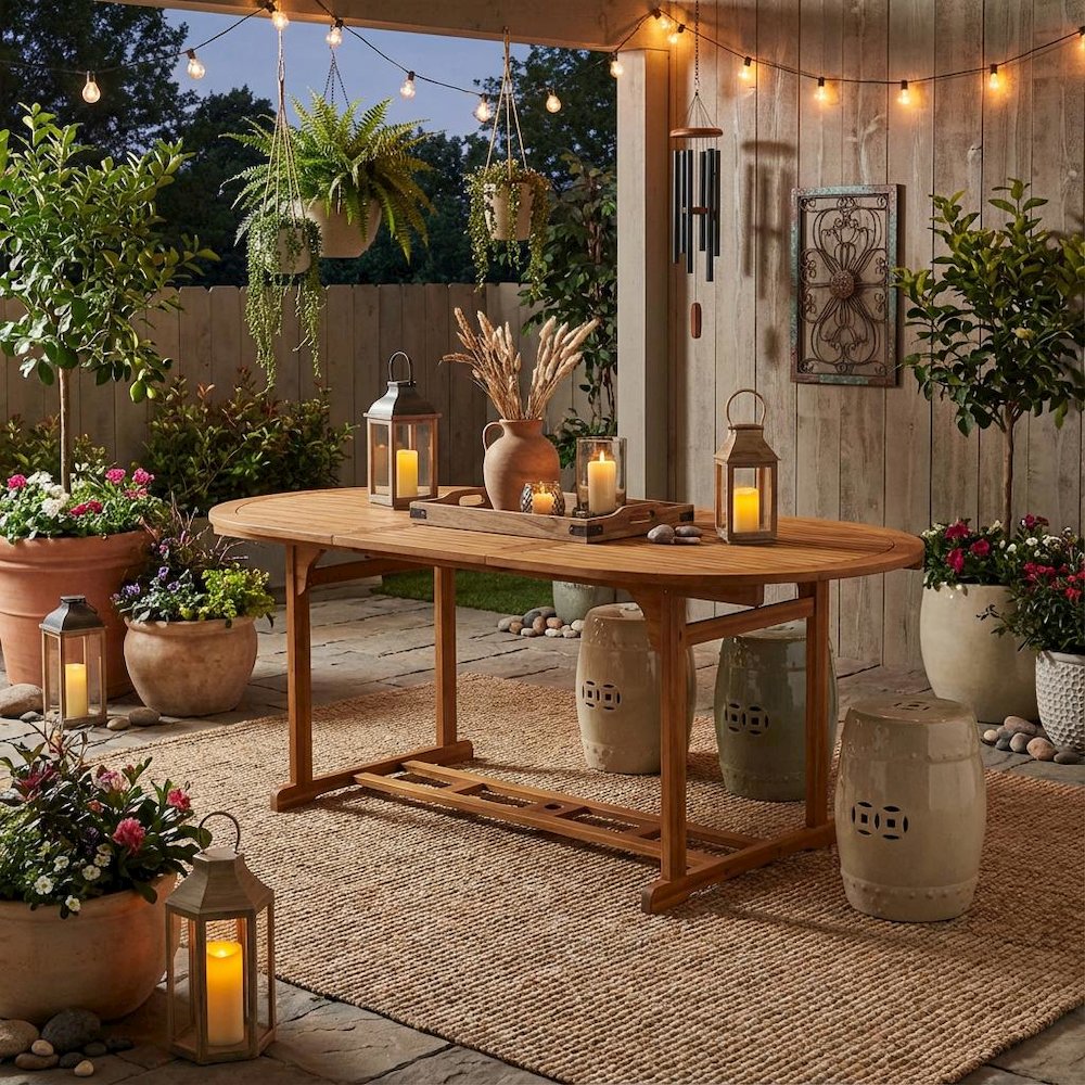 Wooden Patio Table, Oil Finish with Durable Construction and Weather Resistance. Picture 3