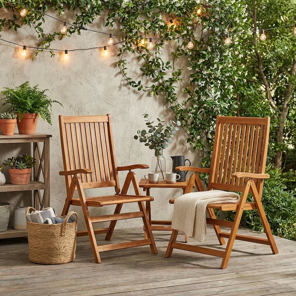 Wooden Patio Chair, Oil Finish Set of 2 - Durable Frame and Comfortable Seating. Picture 2