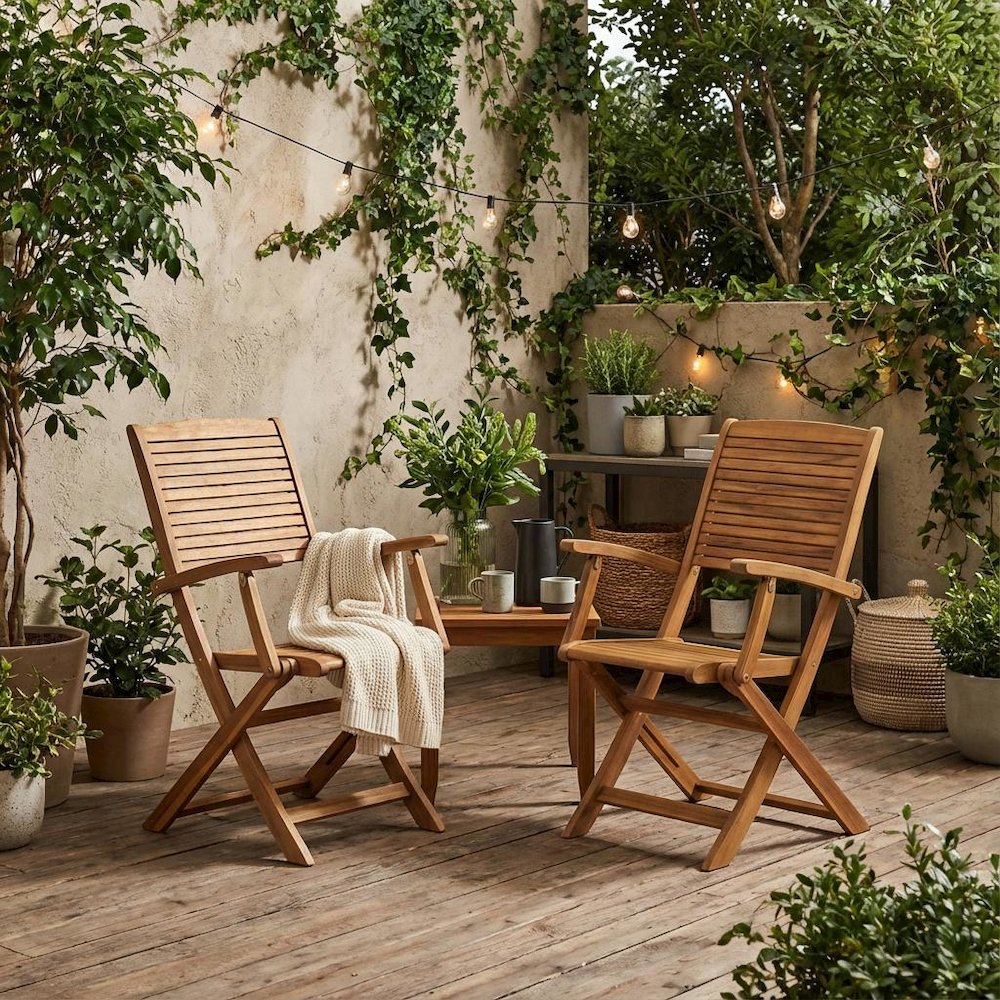 Oil-Finish Wooden Patio Chairs with Sturdy Frame and Weatherproof Finish. Picture 2