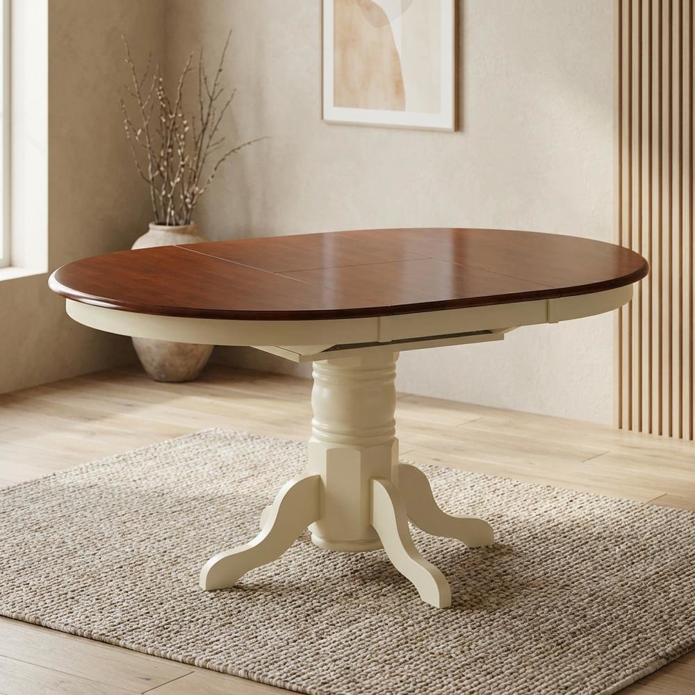 White Oval Pedestal Table, Butterfly Leaf Extension, Seats 6. Picture 2
