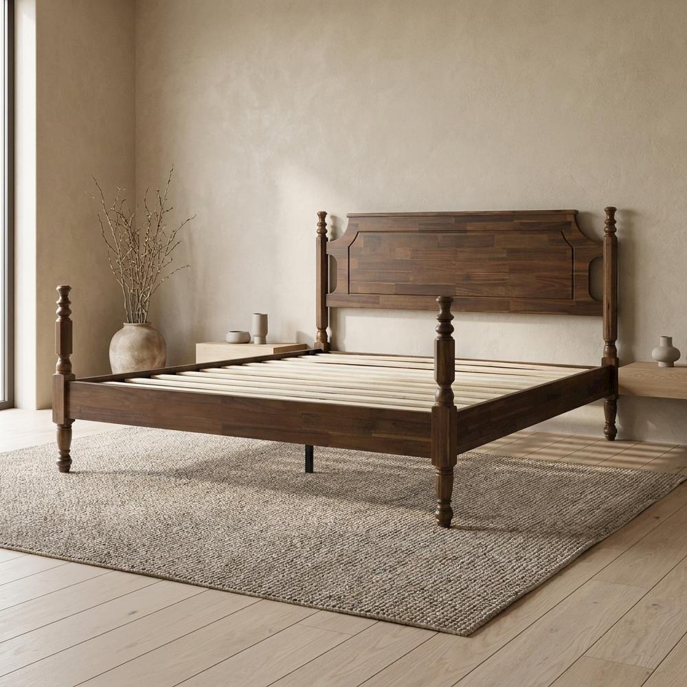 Solid Wood Platform Bed with Headboard, Traditional King Size. Picture 2