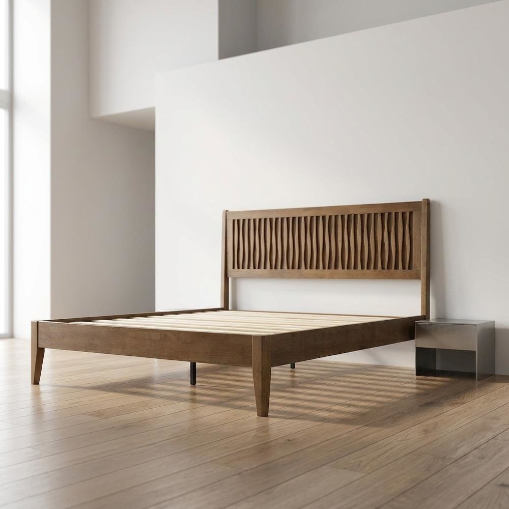 Solid Wood Platform Bed, Headboard & Footboard, No Box Spring, Barnwood, Queen. Picture 3