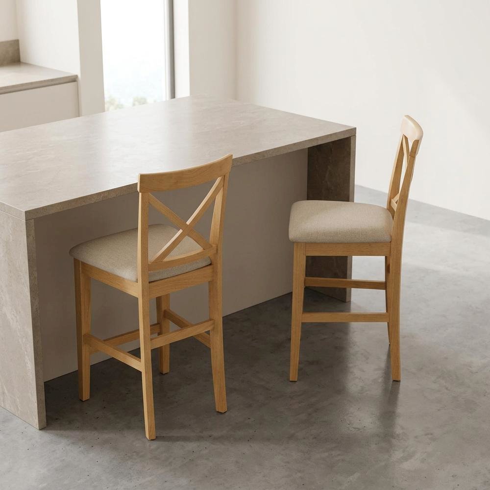 Solid Wood X-Back Counter Stools Set of 2 with Microfiber Seat. Picture 3