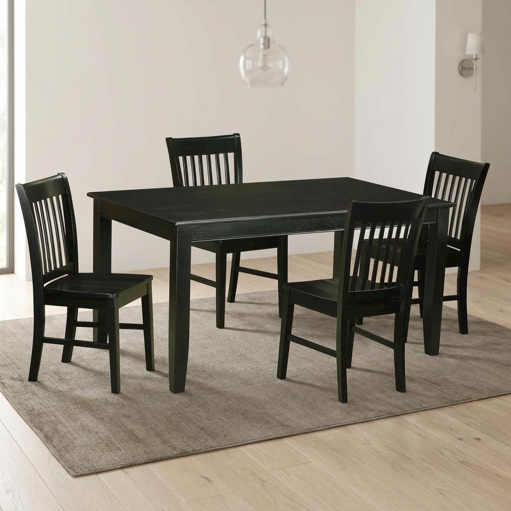 Solid Wood Dining Table & Chairs 5-Piece Set for Kitchen/Dining, Black. Picture 3