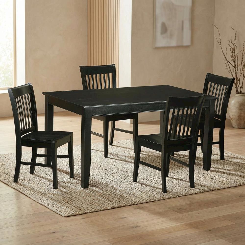 Solid Wood Dining Table & Chairs 5-Piece Set for Kitchen/Dining, Black. Picture 2