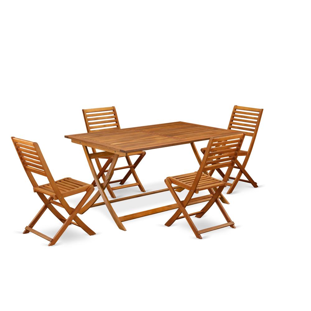 East West Furniture 7 Piece Innovative Outside Patio Set- Excellent for The Shore, Camping, Picnics - Gorgeous Outdoor Patio Table with 6 Outdoor Patio ArmChairs- Natural Oil Finish. Picture 1