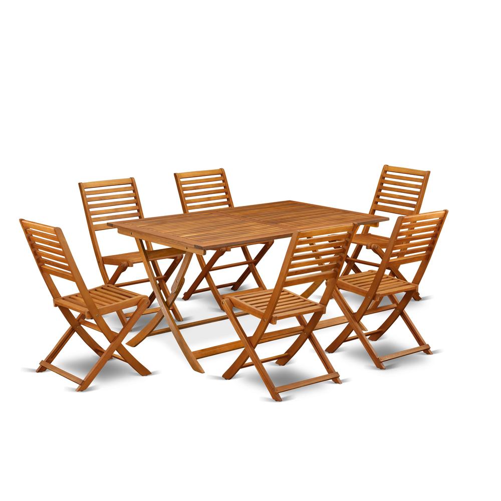 East West Furniture 5 Piece Stylish Bistro Patio Set- Perfect for The Shore, Camping, Picnics - Attractive Outdoor Table with 4 Arms Less Lawn Chairs- Natural Oil Finish. Picture 1