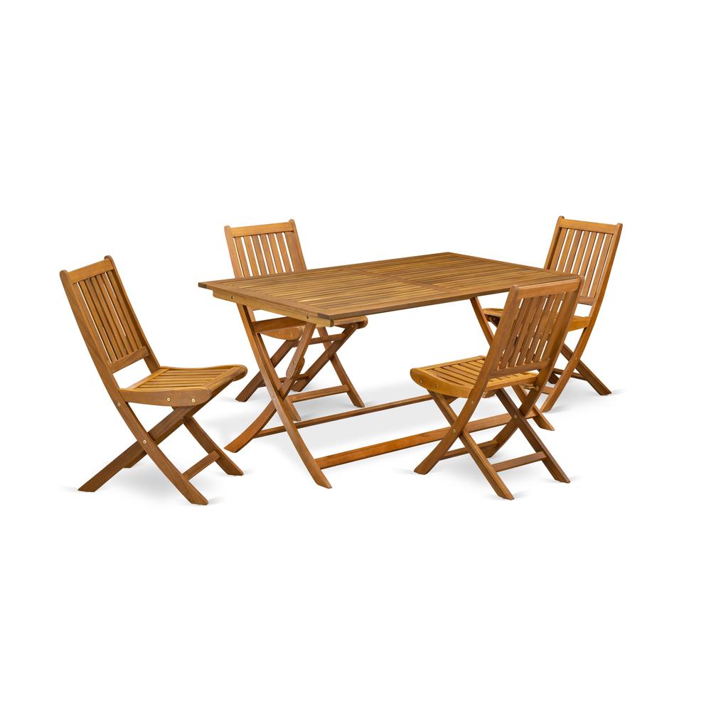 East West Furniture 7 Piece Superior Garden Set- Suitable for The Shore, Camping, Picnics - Lovely Wood Dining Table with 6 Arms Less Folding Patio Chairs- Natural Oil Finish. Picture 1