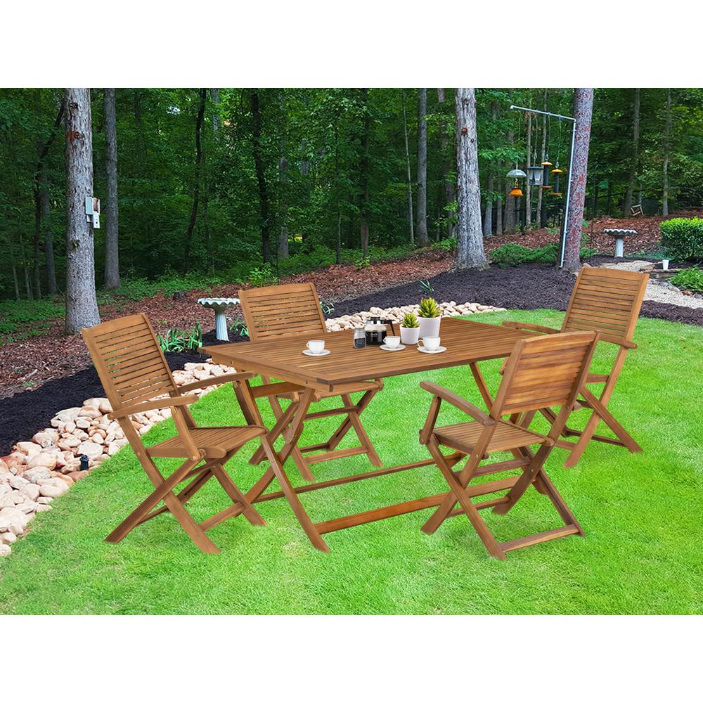 5 Piece Patio Dining Set Consist of a Rectangle Acacia Wood Table. Picture 2