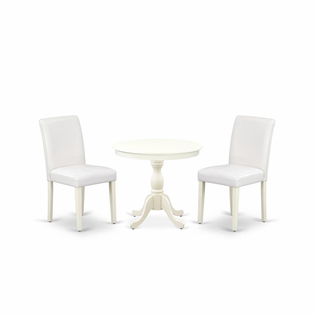 AMAB3-LWH-64 3 Piece Dinette Set - 1 Dining Room Table and 2 White Dinning Room Chairs - Linen White Finish. Picture 1