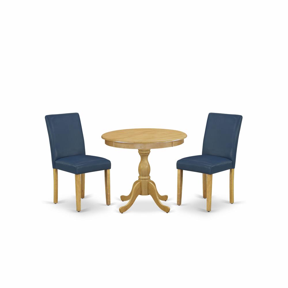 AMAB3-OAK-55 3 Piece Dining Table Set - 1 Wood Dining Table and 2 Oasis Blue Kitchen Chairs - Oak Finish. Picture 1