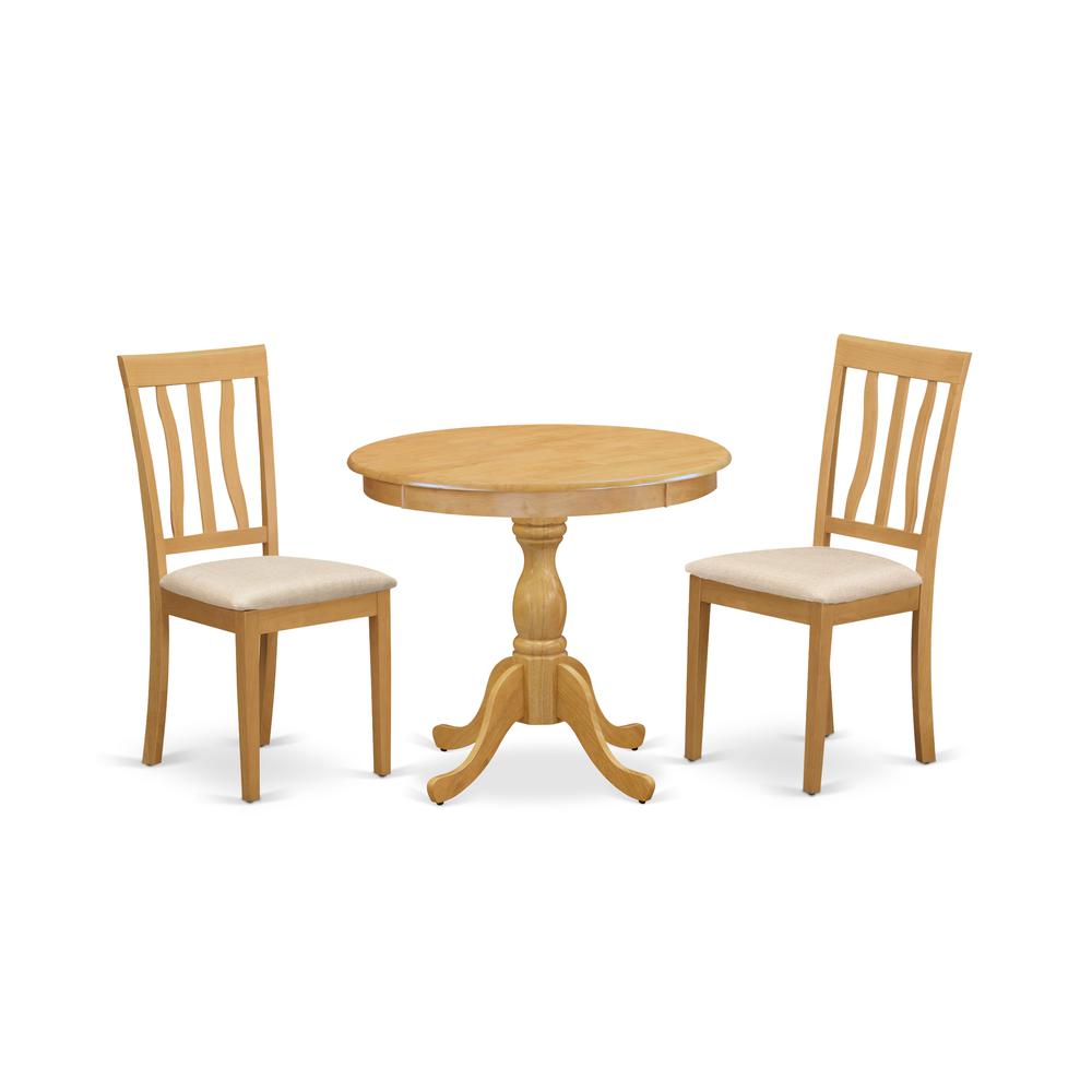 AMAN3-OAK-C 3 Piece Dining Table Set - 1 Wooden Dining Table and 2 Oak Dining Chairs - Oak Finish. Picture 1