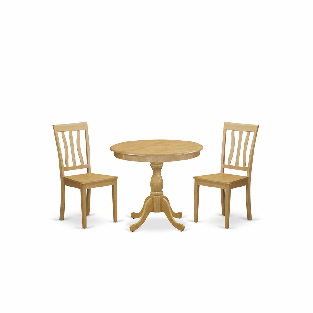 AMAN3-OAK-W 3 Piece Dinning Table Set - 1 Dining Table and 2 Oak Mid Century Dining Room Chairs - Oak Finish. Picture 1