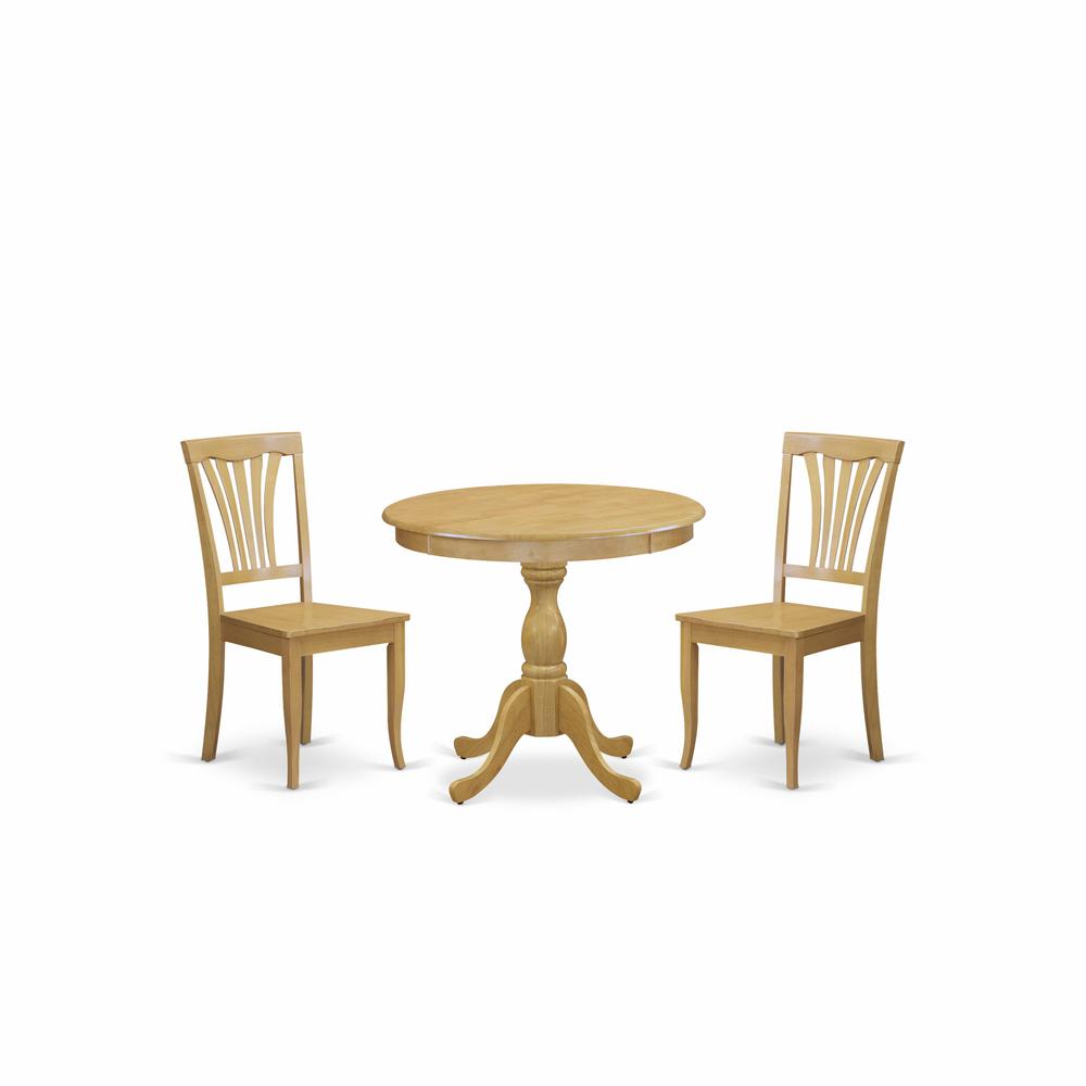 AMAV3-OAK-W 3 Piece Dining Room Table Set - 1 Dining Table and 2 Oak Mid Century Dining Chairs - Oak Finish. Picture 1
