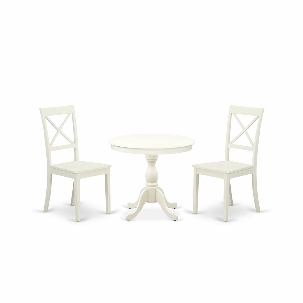 AMBO3-LWH-W 3 Piece Dining Room Set - 1 Dining Table and 2 Linen White Dining Chairs - Linen White Finish. Picture 1