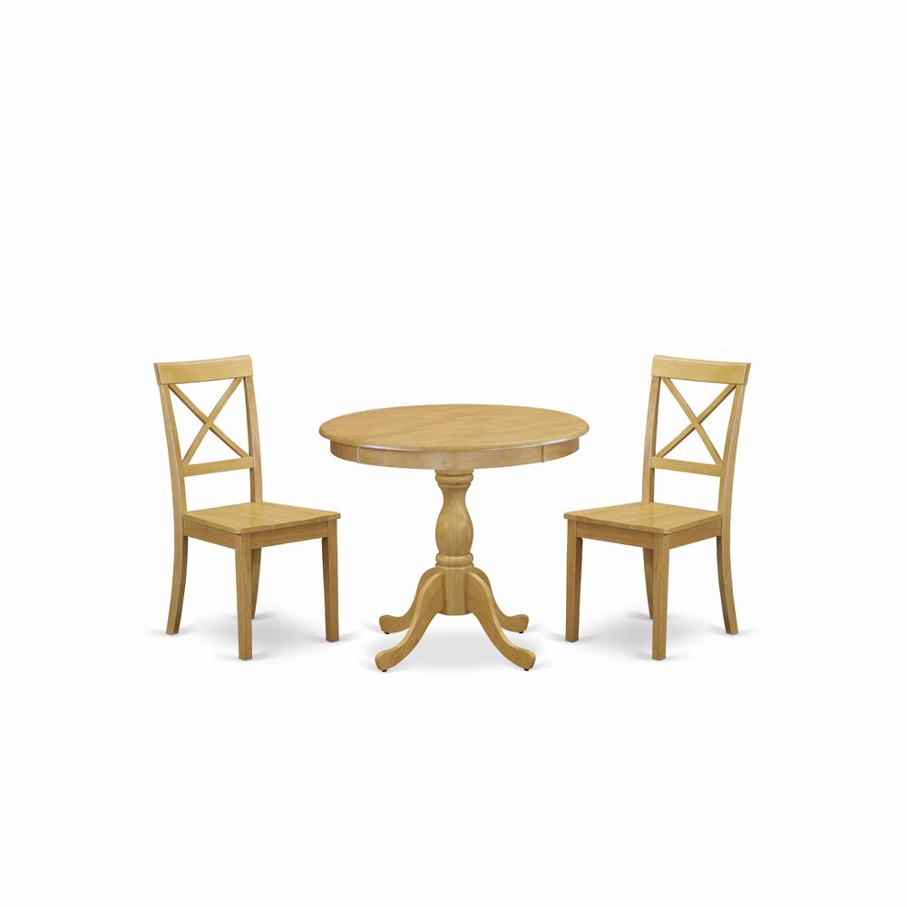 AMBO3-OAK-W 3 Piece Wood Dining Table Set - 1 Wooden Dining Table and 2 Oak Wood Dining Chairs - Oak Finish. Picture 1