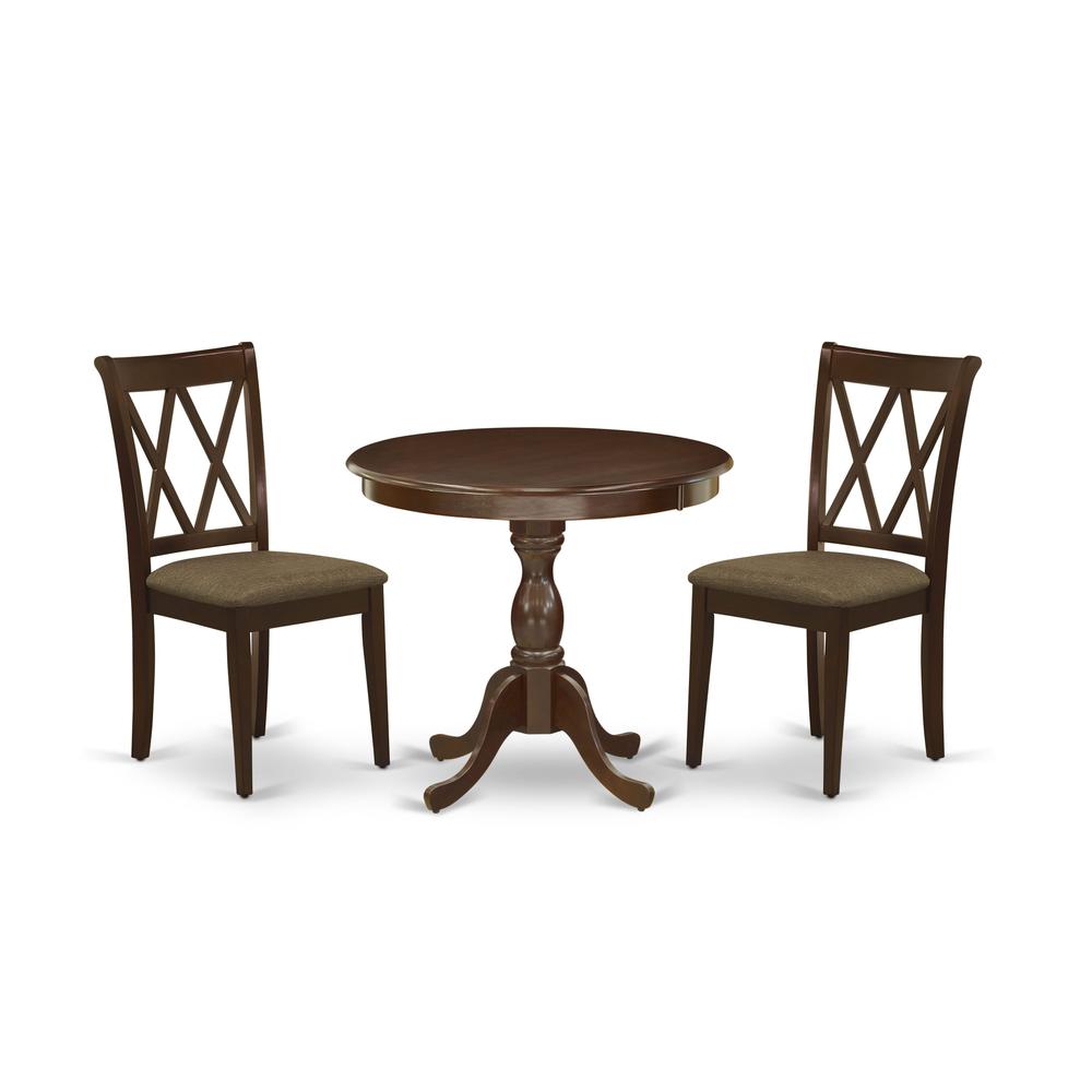 AMCL3-MAH-C 3 Piece Dining Room Table Set - 1 Dining Table and 2 Mahogany Dining Chairs - Mahogany Finish. Picture 1