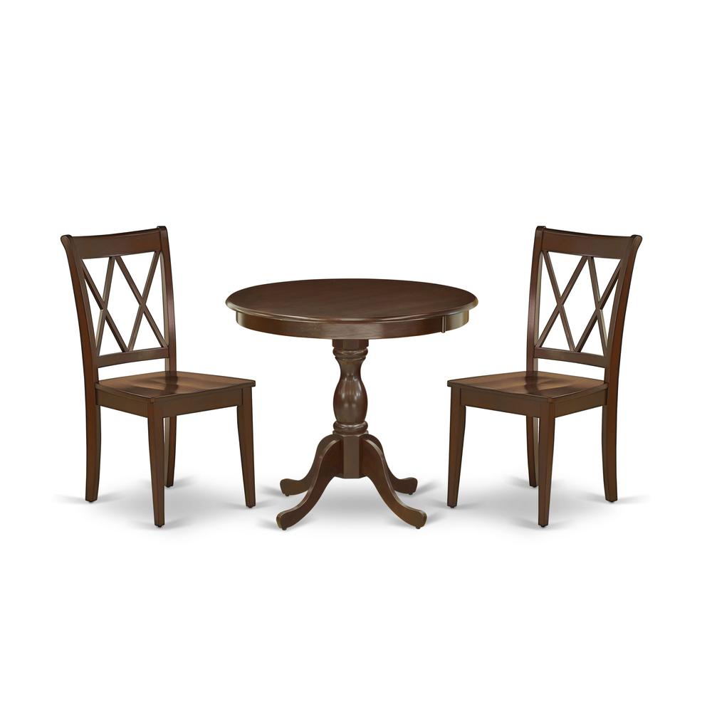 AMCL3-MAH-W 3 Piece Dining Table Set - 1 Dining Room Table and 2 Mahogany Wooden Chairs - Mahogany Finish. Picture 1