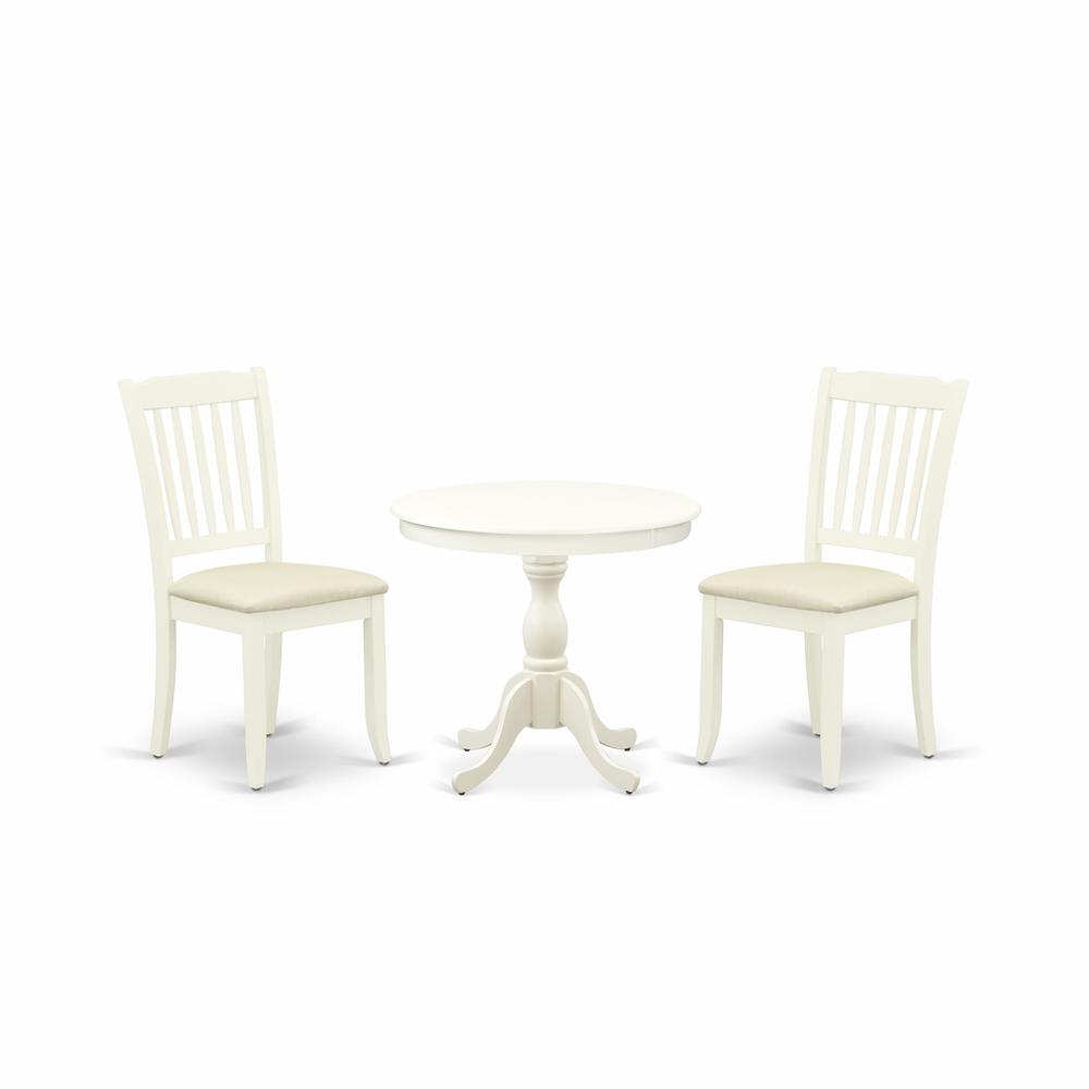 AMDA3-LWH-C 3 Piece Dining Room Set - 1 Dining Table and 2 Linen White Dining Chairs - Linen White Finish. Picture 1