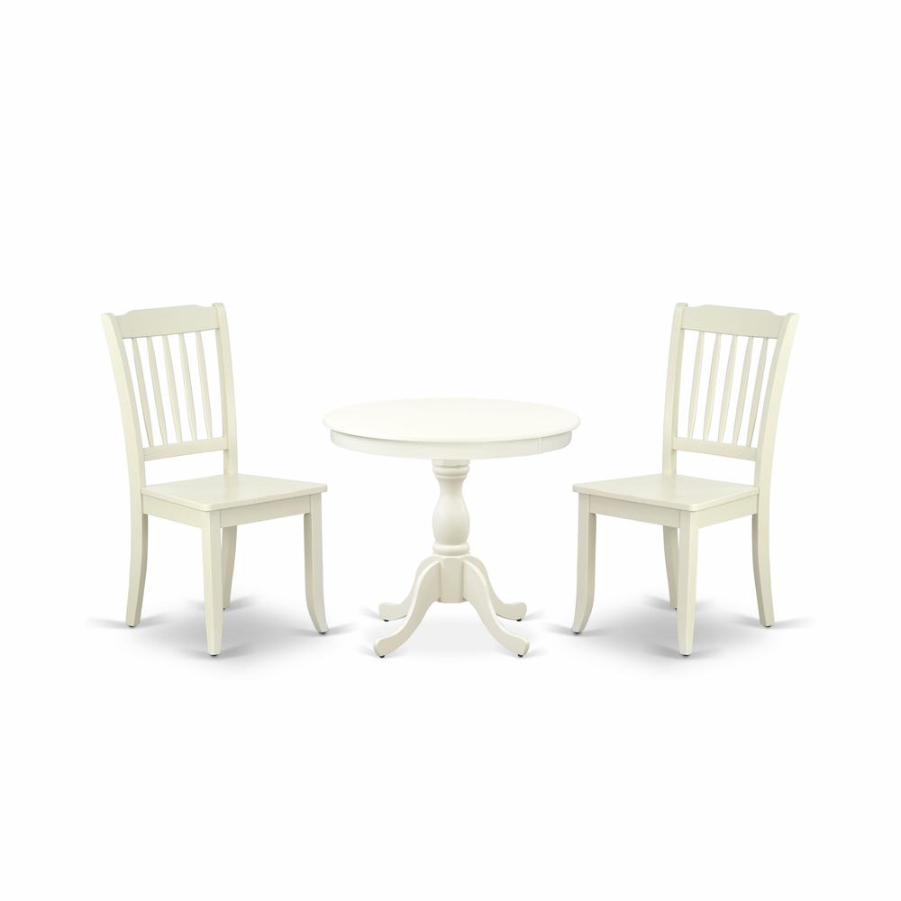 AMDA3-LWH-W 3 Piece Dining Room Set - 1 Dining Table and 2 Linen White Mid Century Chair - Linen White Finish. Picture 1
