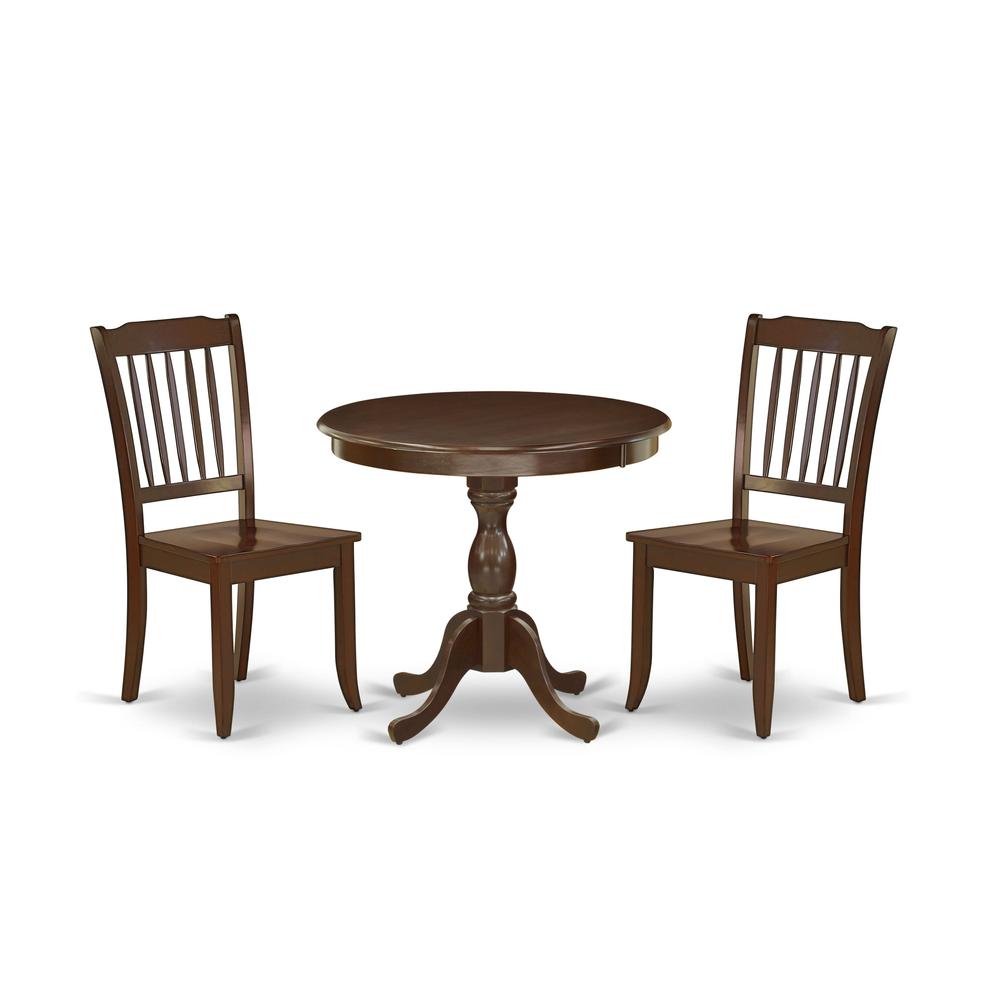 AMDA3-MAH-W 3 Piece Dinette Set - 1 Modern Kitchen Table and 2 Mahogany Dining Room Chairs - Mahogany Finish. Picture 1