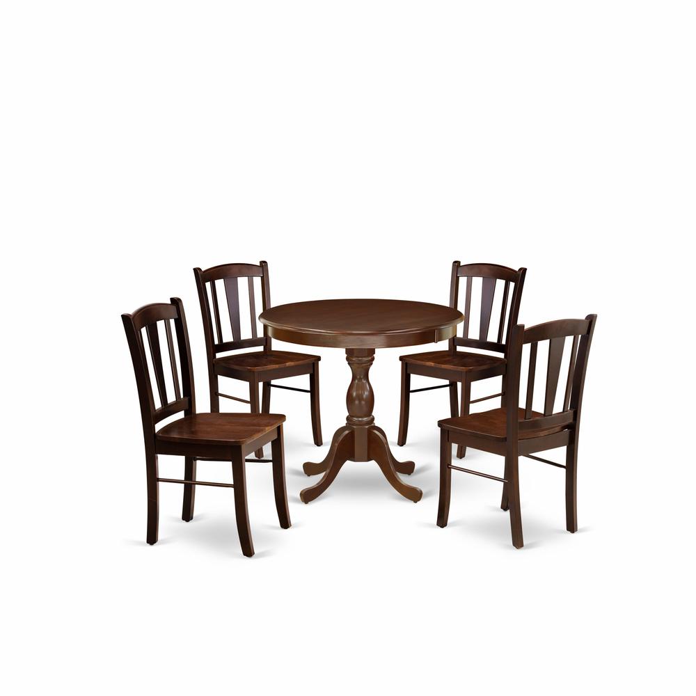AMDL5-MAH-W - 5-Piece Modern Dining Set- 4 Dining Chair and Wood Dining Table - Wooden Seat and Slatted Chair Back - Mahogany Finish. Picture 1